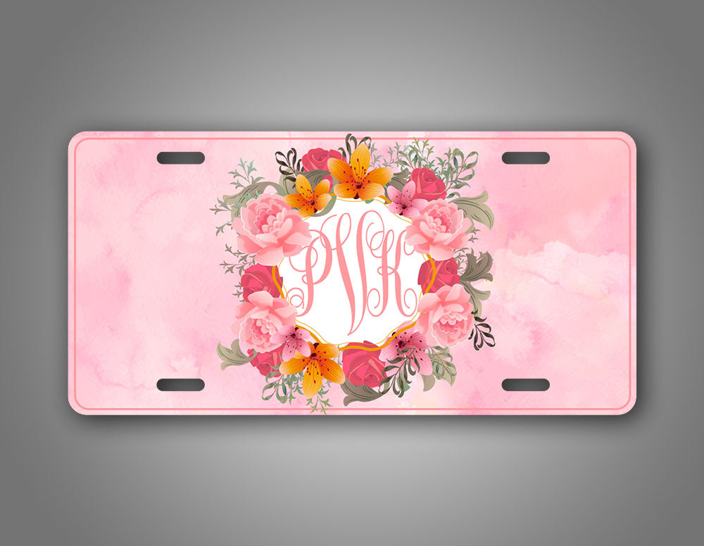 Personalized Pink Flowery Monogram License Plate  