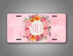Custom Pink Flowery Monogram Auto Tag 
