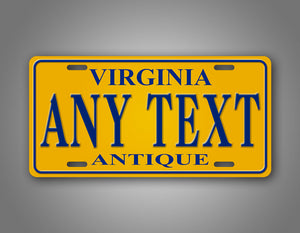 Personalized Antique Yellow Virginia State Auto Tag