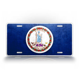 Virginia State Flag Weathered Metal License Plate