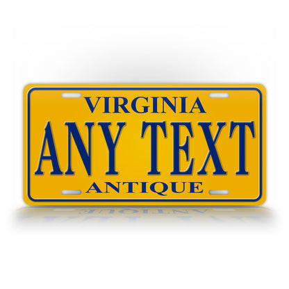 Custom Yellow Virginia Antique Vehicle License Plate  