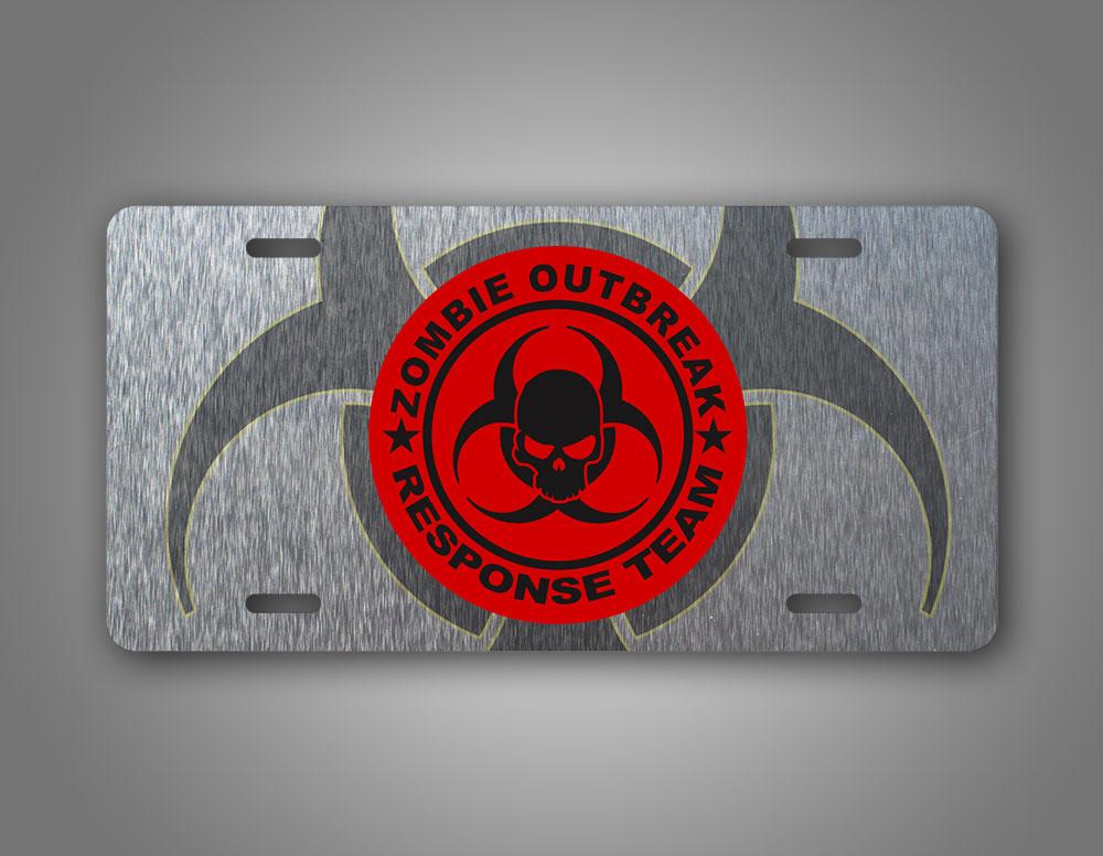Silver Zombie Outbreak Response Team Auto Tag Red Emblem License Plate
