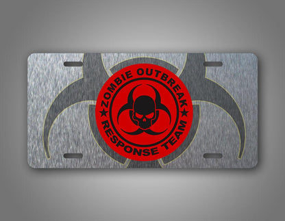 Silver Zombie Outbreak Response Team Auto Tag Red Emblem License Plate