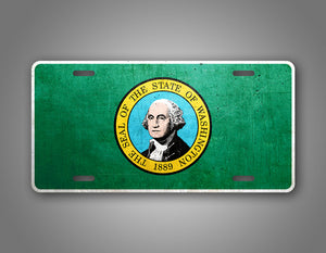 Weathered Metal Washington State Flag Auto Tag