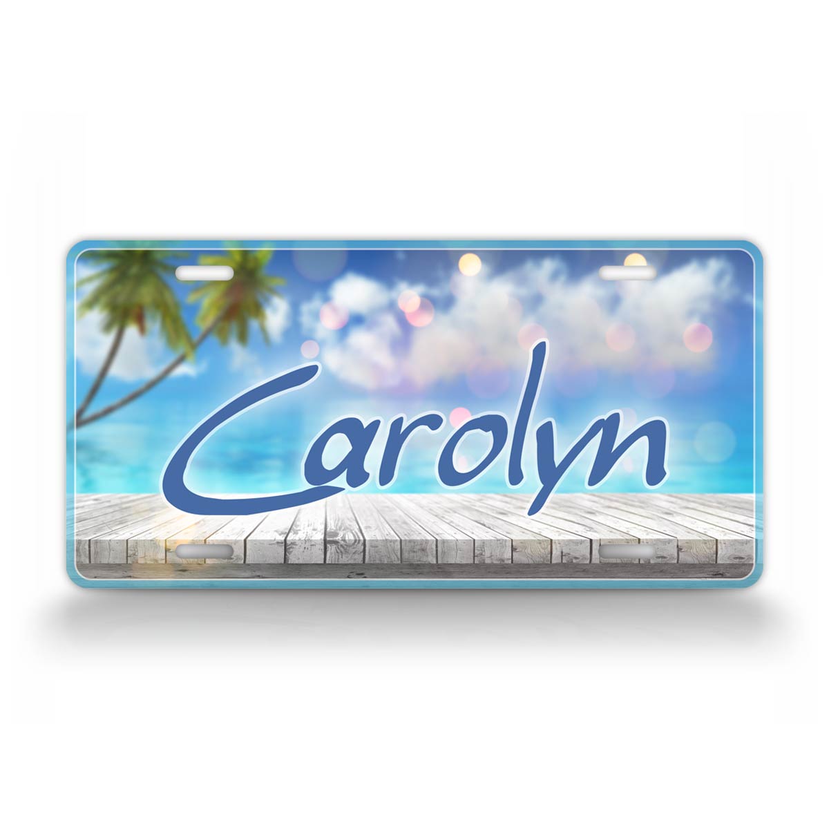 Personalized Name License Plate With Beach Boardwalk View 