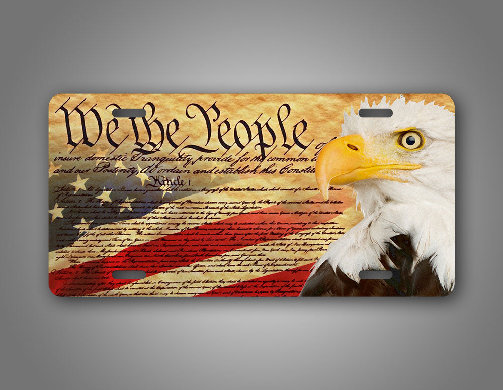 Patriotic American Flag And Bald Eagle  License Plate 