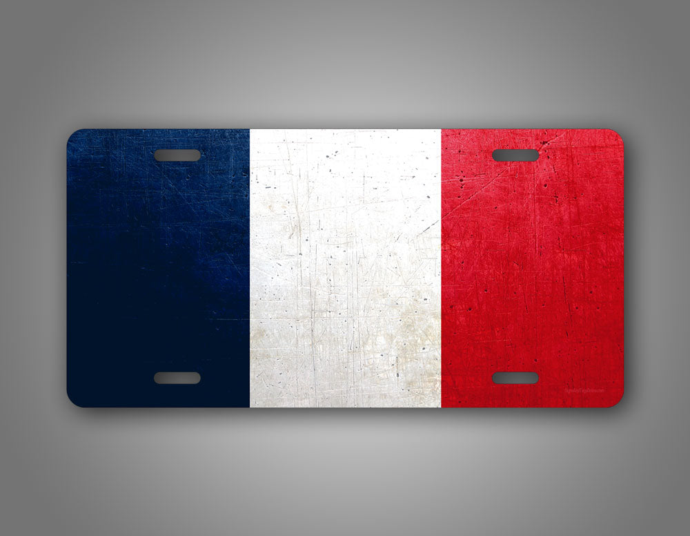 Weathered Metal French Flag License Plate