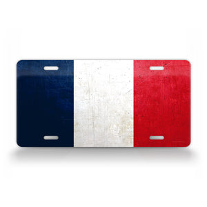 Weathered Metal French Flag License Plate
