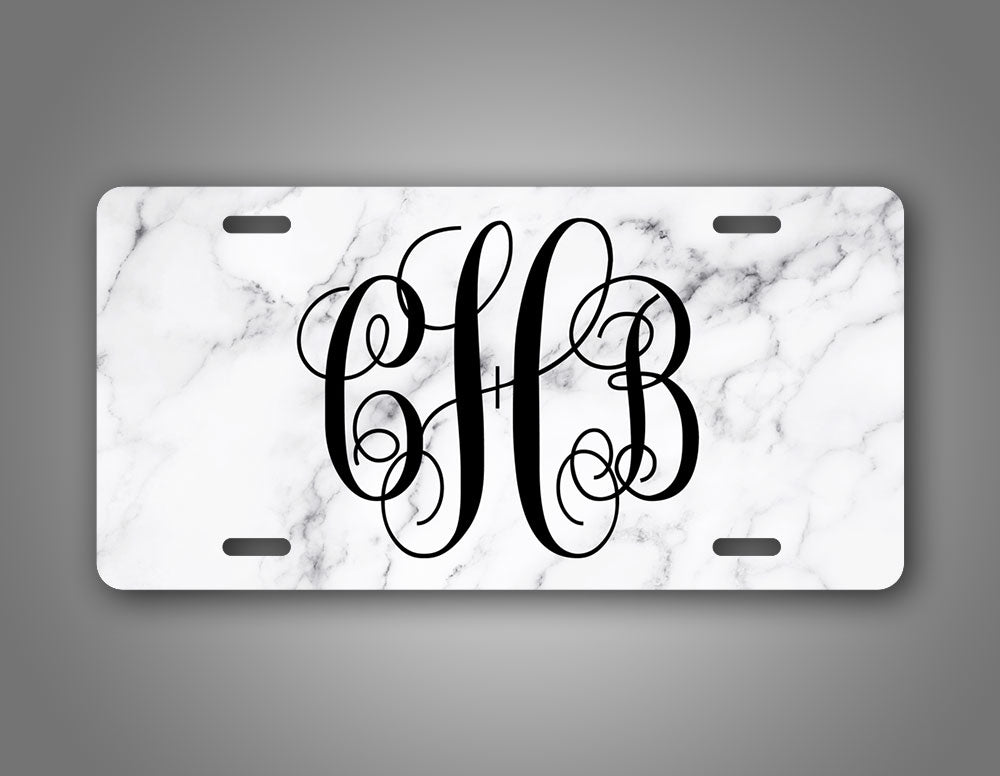Any Text White Marble Classy Monogram License Plate 
