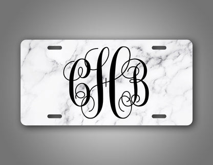 Any Text White Marble Classy Monogram License Plate 