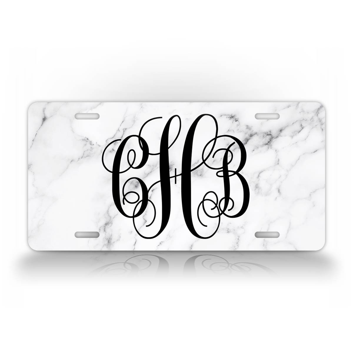 Custom White Marble Monogram License Plate 