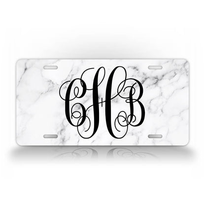 Custom White Marble Monogram License Plate 