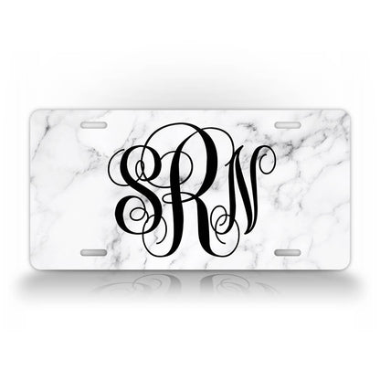 Personalized White Marble Monogram Auto Tag 