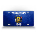 Weathered Metal Wisconsin State Flag Auto Tag