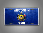 Wisconsin State Flag Weathered Metal License Plate