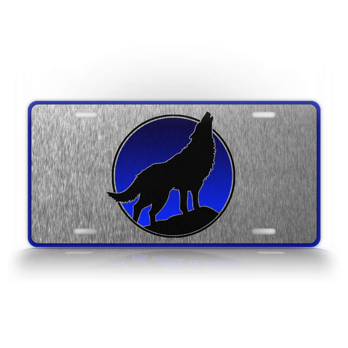 Howling Wolf Silhouette Silver License Plate