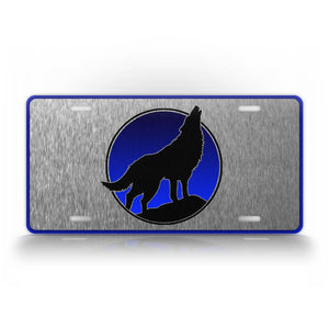 Howling Wolf Silhouette Silver License Plate
