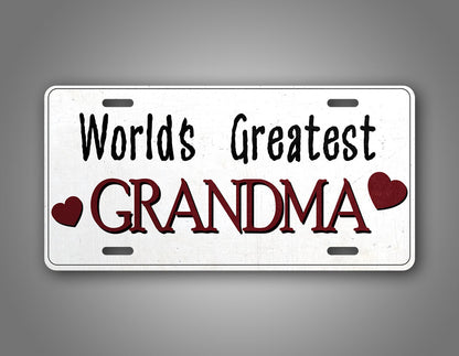 Cute White Auto Tag Words Greatest Grandma Hearts License Plate