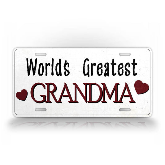 Cute White License Plate Words Greatest Grandma Hearts Auto Tag