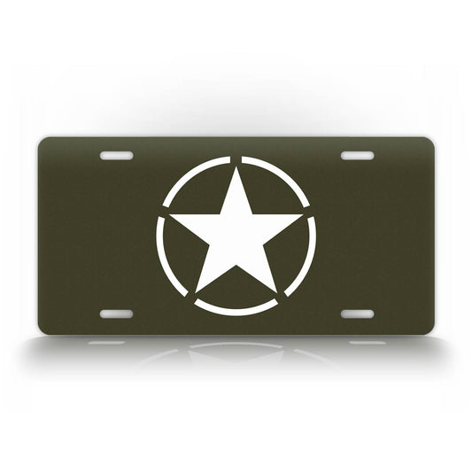 WWII Invasion Star OD Green License Plate 
