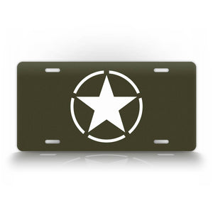 WWII Invasion Star OD Green License Plate 