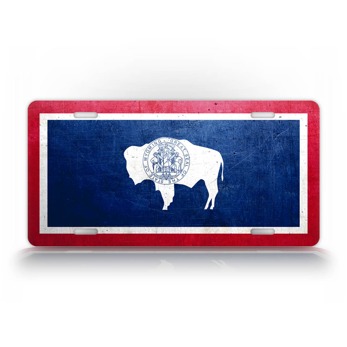 Wyoming State Flag Weathered Metal License Plate