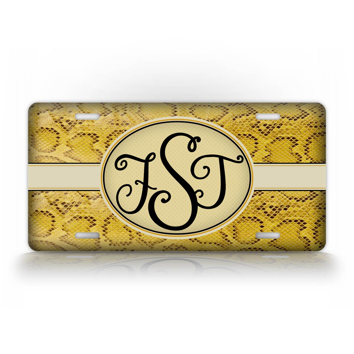 Personalized Yellow Snakeskin Monogram License Plate 