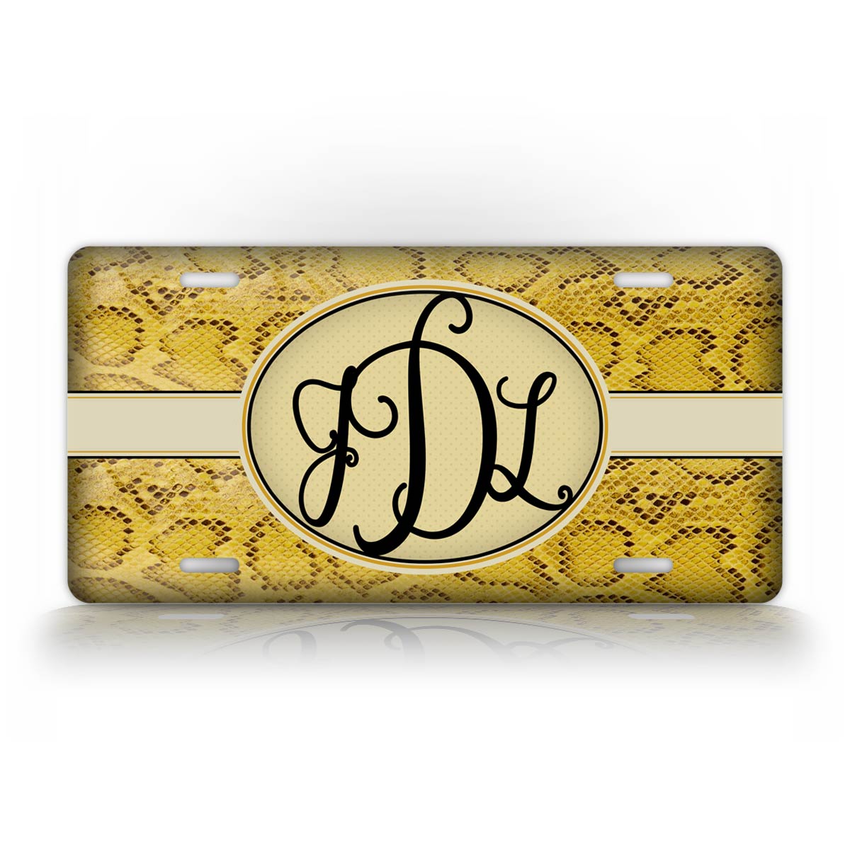 Custom Text Yellow Snakeskin Monogram License Plate 