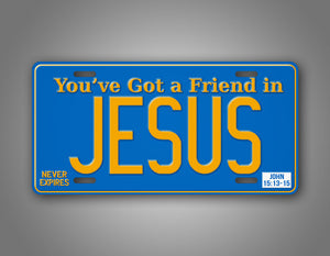 Blue And Yellow Jesus License Plate 